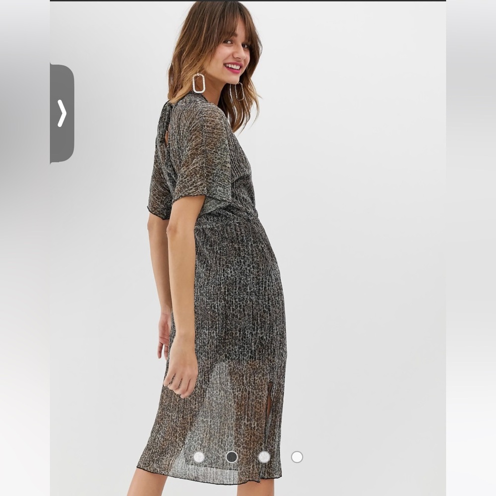 River Island tie waste dress in metallic animal print, UK size 6 (US size 2)